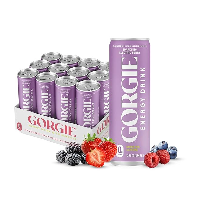 GORGIE Sugar Free Natural Energy Drinks, Wild Berry (12 Pack) - Healthy Energy Drinks - Natural C... | Amazon (US)