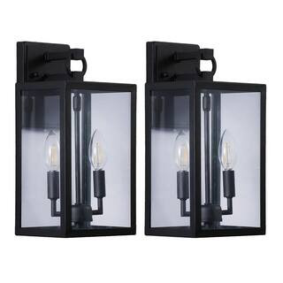 Cedar Hill 14 in. Black Metal Outdoor Wall Lantern Sconce Light (Set of 2) 126102 | The Home Depot