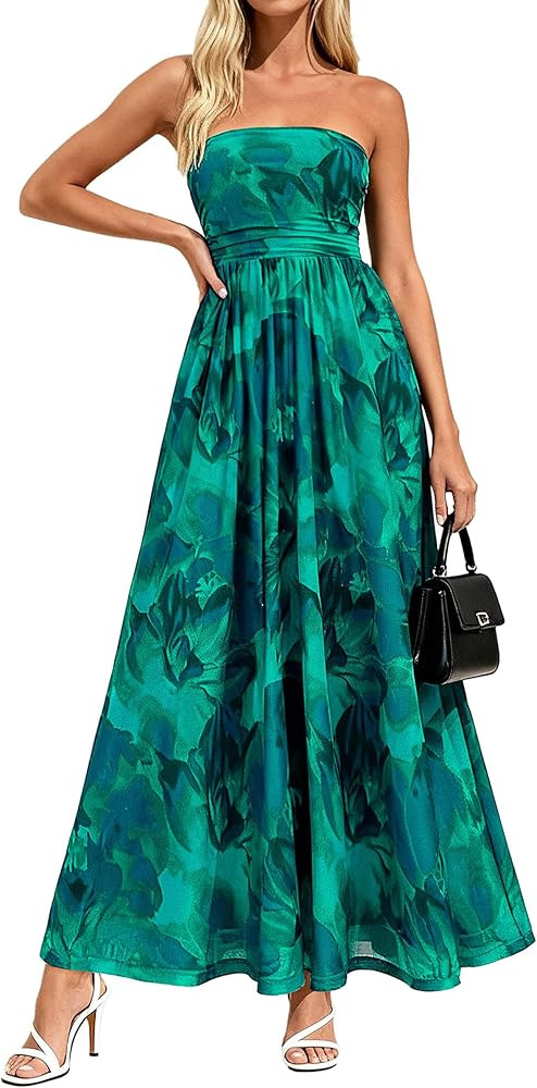 PRETTYGARDEN Women Strapless Maxi Dress 2026 Summer Floral Tube Top Ruched Beach Spring Wedding G... | Amazon (US)