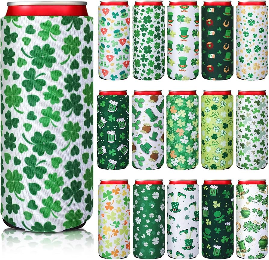 Pickmesh 16 Pcs St. Patrick's Day Can Cooler Sleeves 12oz Green Shamrock Can Cover Neoprene Bottl... | Amazon (US)