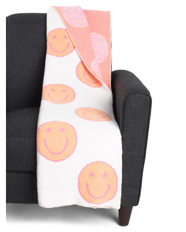 Oversized Feather Yarn Smiley Face Throw | TJ Maxx