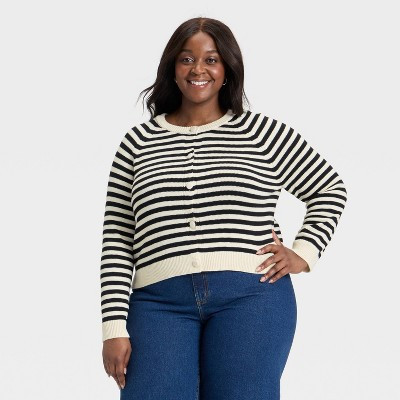 Women's Button-Down Cardigan - Universal Thread™ Black Striped 2X | Target