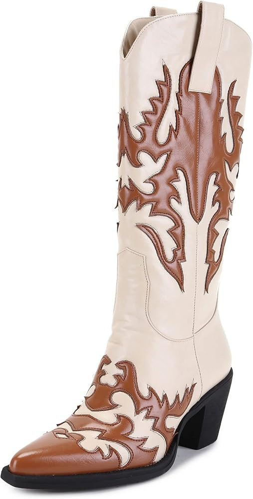 ANN CREEK Women's 'Claremont' Sexy Cowboy Boots Mid Calf Knee-high Patchwork Dressy Cowgirl Weste... | Amazon (US)