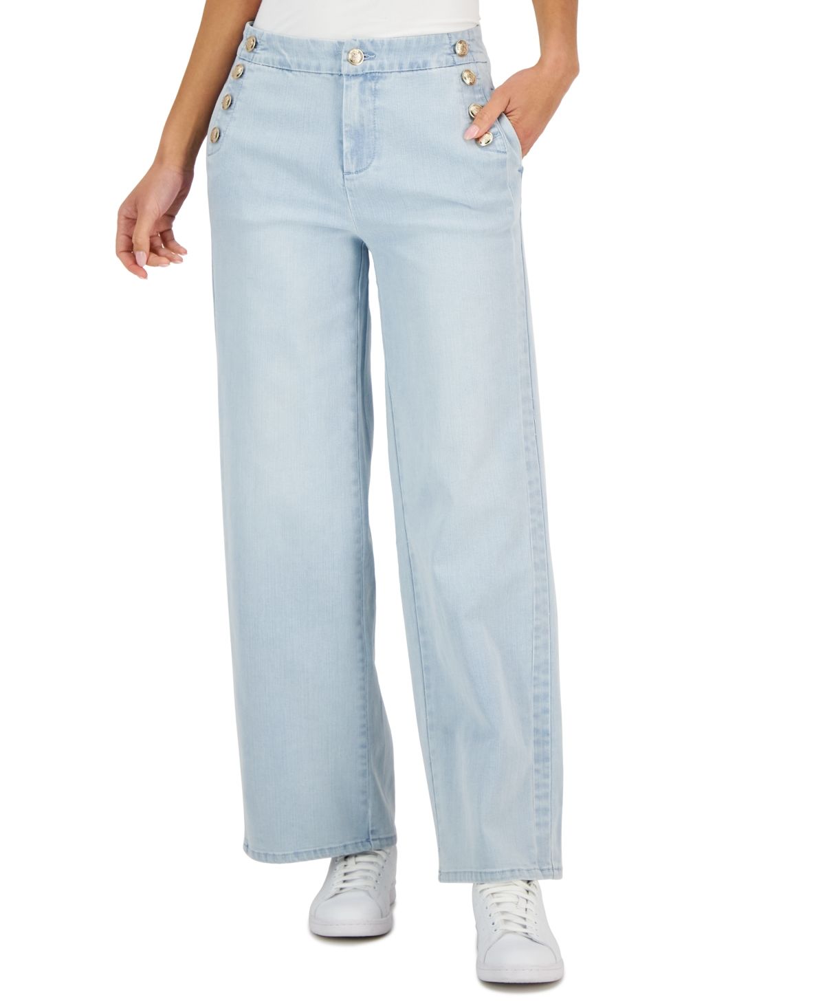 Charter Club Petite Sailor-Button Wide-Leg Jeans, Created for Macy's | Macys (US)