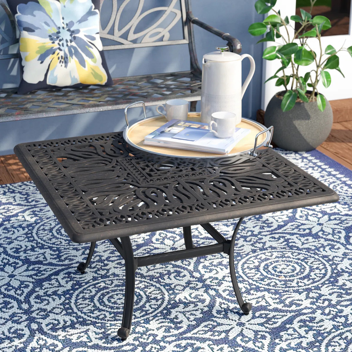 Allene Square Metal Outdoor Coffee Table With Umbrella Hole , 36'' in. W 36'' in. D | Wayfair North America