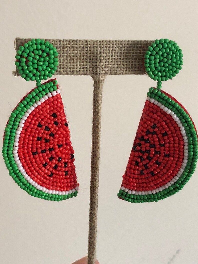 Seed bead watermelon earrings | Etsy (US)