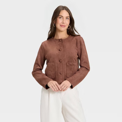 Women's Faux Suede Lady Jacket - A New Day™ Brown L | Target