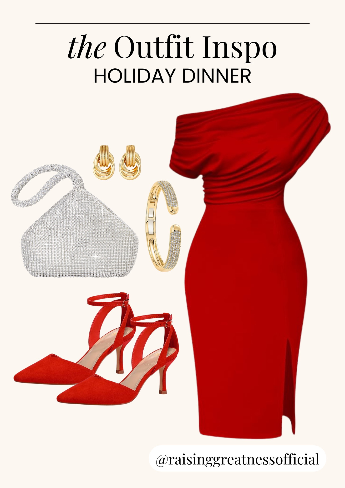 Turn heads at your holiday dinner with this stunning look! 💃 A white-red slit dress brings elegance and drama, paired perfectly with a sparkly diamond handbag for that festive sparkle. Add timeless gold earrings and a delicate gold bracelet to complete the ensemble. Finish the look with chic red heels for a pop of color that’s perfect for the season! ❤️✨ #HolidayOutfit #DinnerGlam #HolidayStyle #ElegantLooks #FestiveFashion

#LTKHoliday #LTKSeasonal #LTKStyleTip