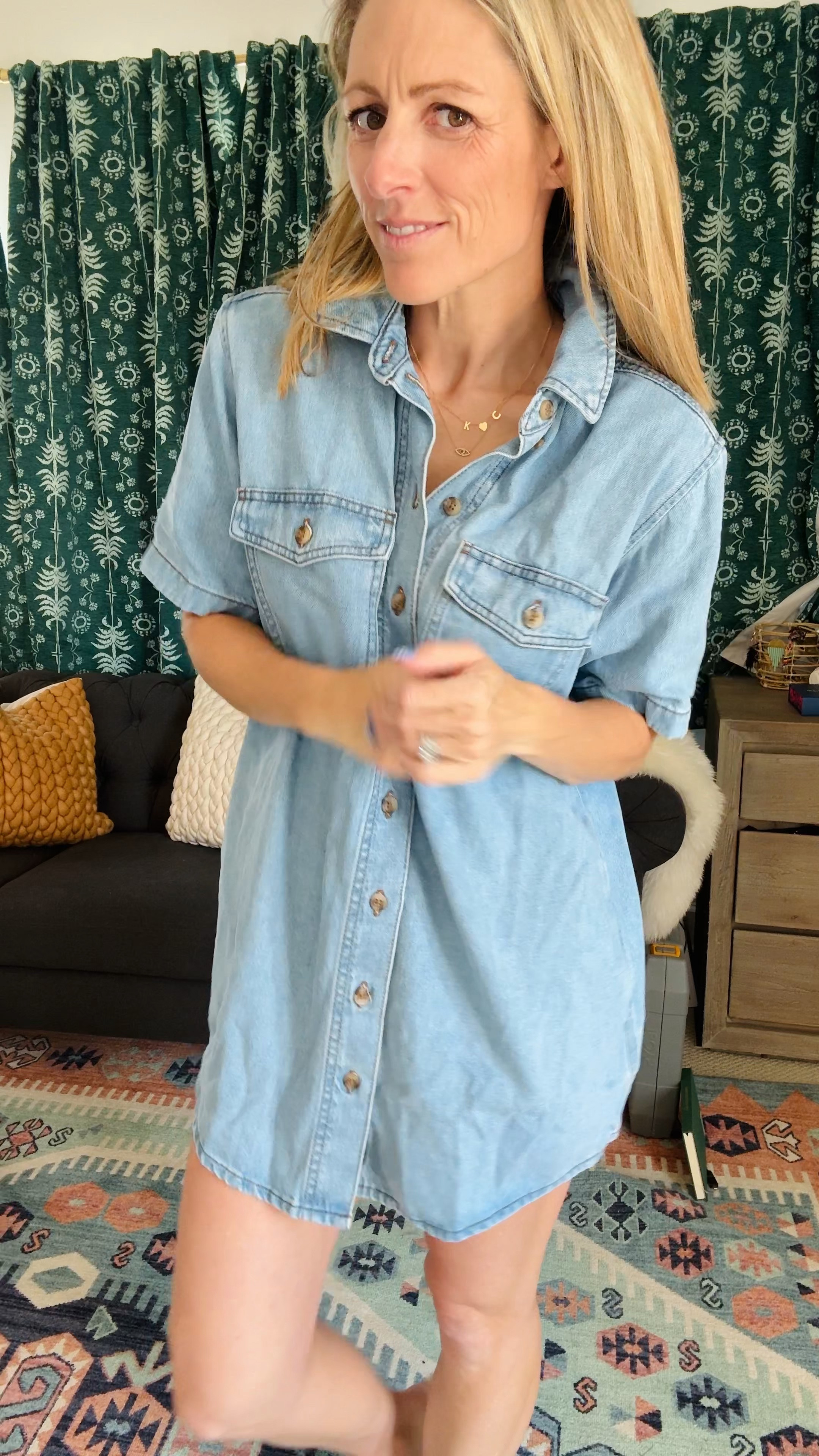 $32 short sleeve light wash denim shirt dress.  Has pockets, elbow length sleeves, and plenty of room to move around.  Wearing an xs

#TargetStyle #DenimDress #JeanDress #ShirtDress #SummerDress #SpringDress #SummerOutfit  #NashvilleOutfit #CountryOutfit

#LTKStyleTip #LTKFindsUnder50 #LTKSeasonal