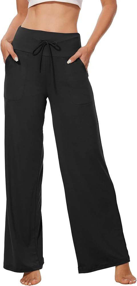 ZOOSIXX Soft Black Wide Leg Comfy Casual Lounge Yoga Pajama Pants for Women, 22'' / 30'' Capri | Amazon (US)
