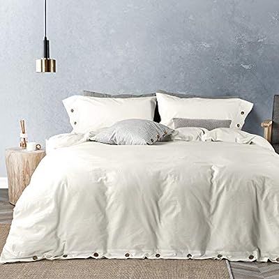 JELLYMONI White 100% Washed Cotton Duvet Cover Set, 3 Piece Luxury Soft Bedding Set with Buttons ... | Amazon (US)