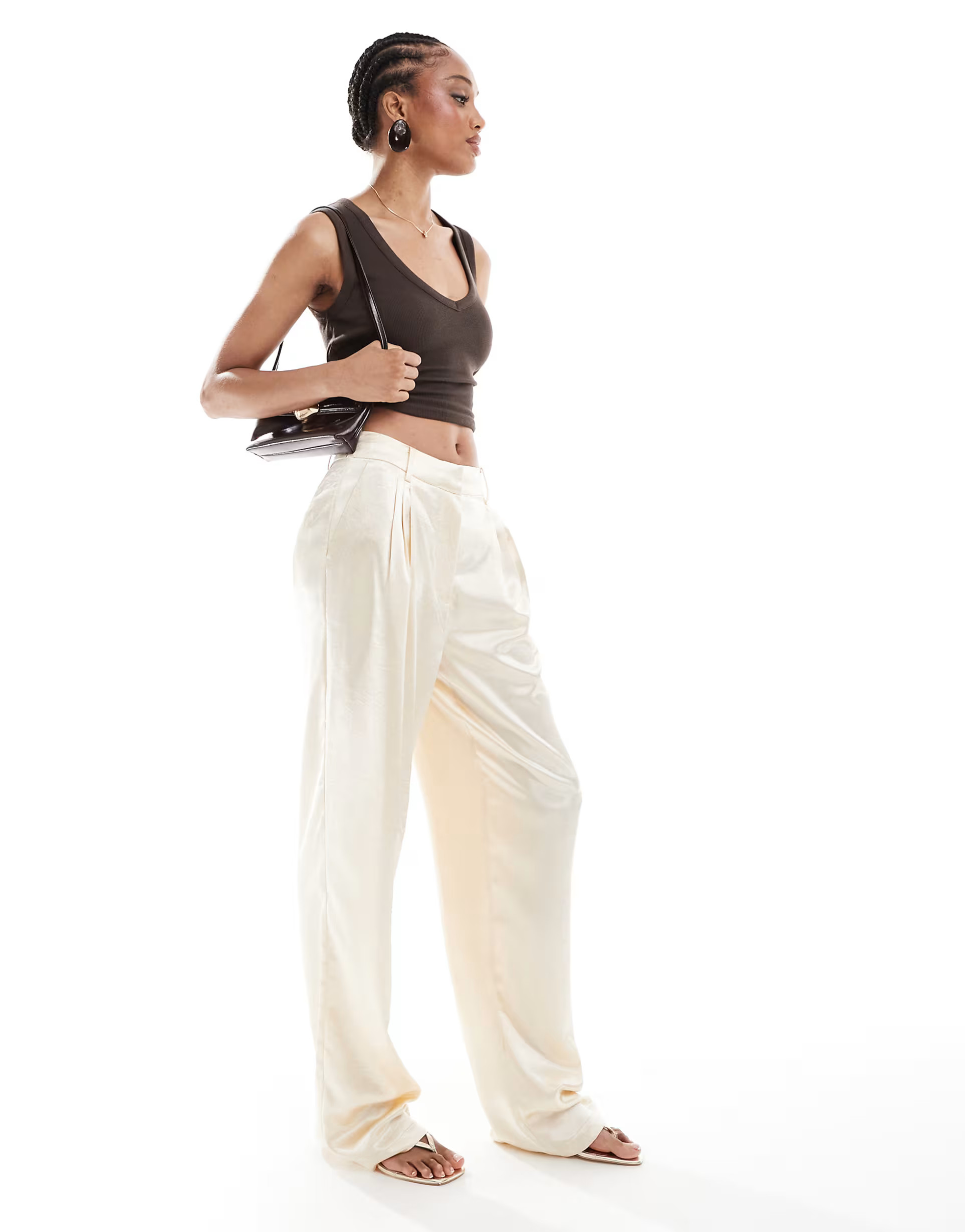 ASOS DESIGN Tall tailored straight leg satin trousers in ivory | ASOS (Global)