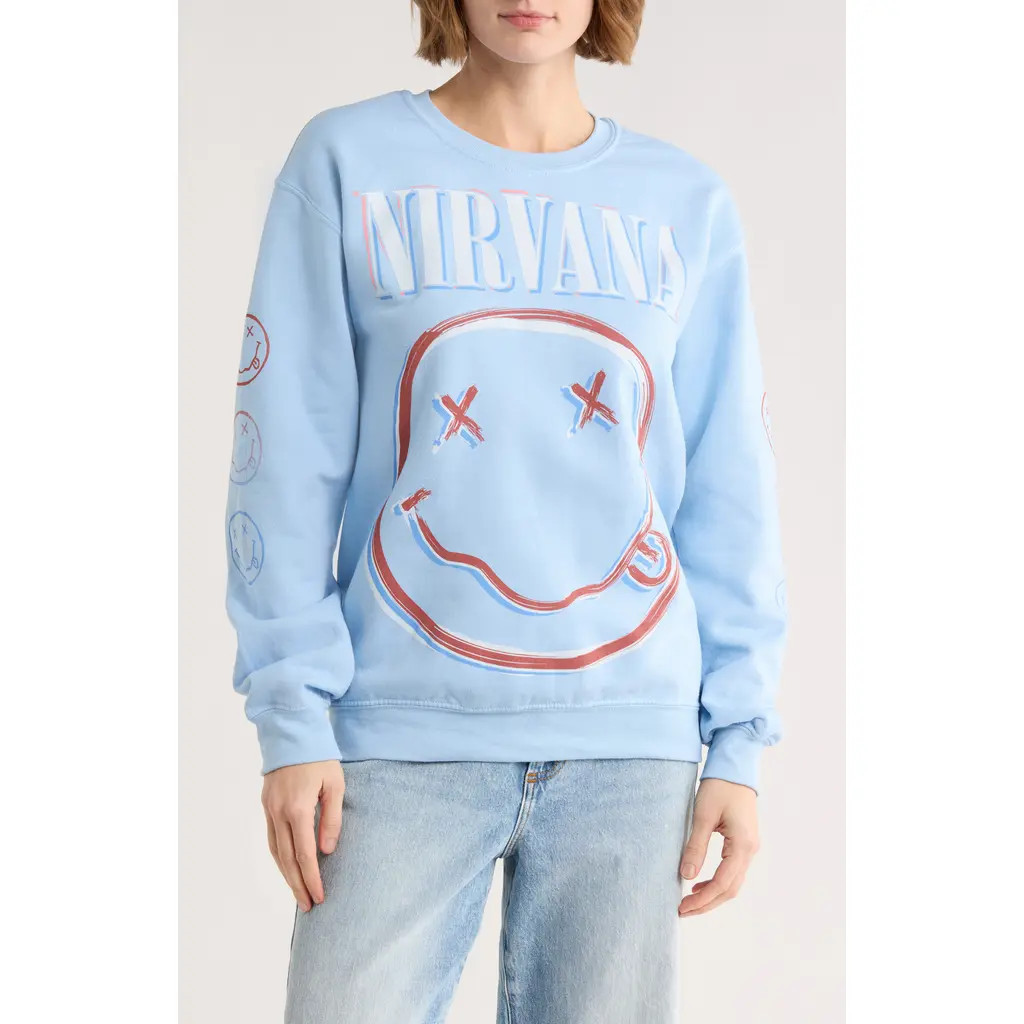 Merch Traffic Nirvana Cotton Blend Sweatshirt in Blue at Nordstrom Rack, Size Small | Nordstrom Rack
