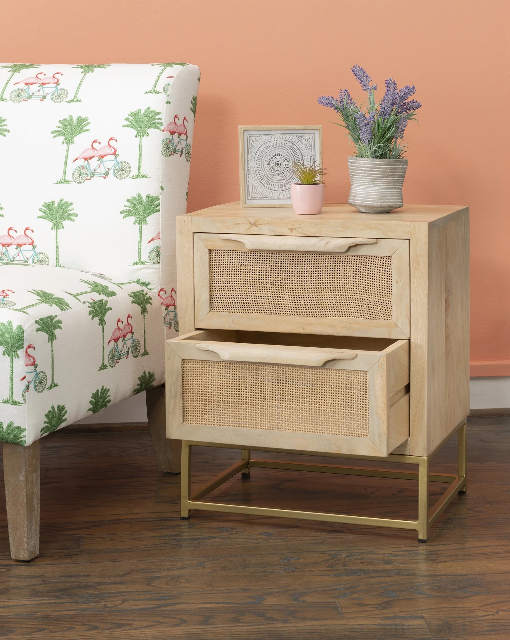Powell Blair 2-Drawer Rattan Cabinet, Gold Legs with Natural Finish | Walmart (US)