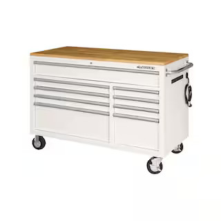 52 in. W x 25 in. D Standard Duty 9-Drawer Mobile Workbench Tool Chest with Solid Wood Top in Glo... | The Home Depot