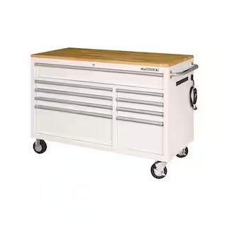 52 in. W x 25 in. D Standard Duty 9-Drawer Mobile Workbench Tool Chest with Solid Wood Top in Glo... | The Home Depot