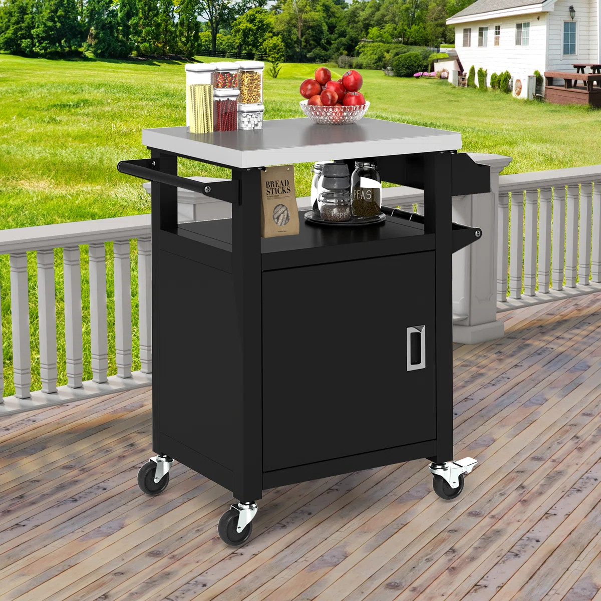 Outdoor Kitchen Rolling Bar Cart With Stainless Steel Top | Wayfair North America