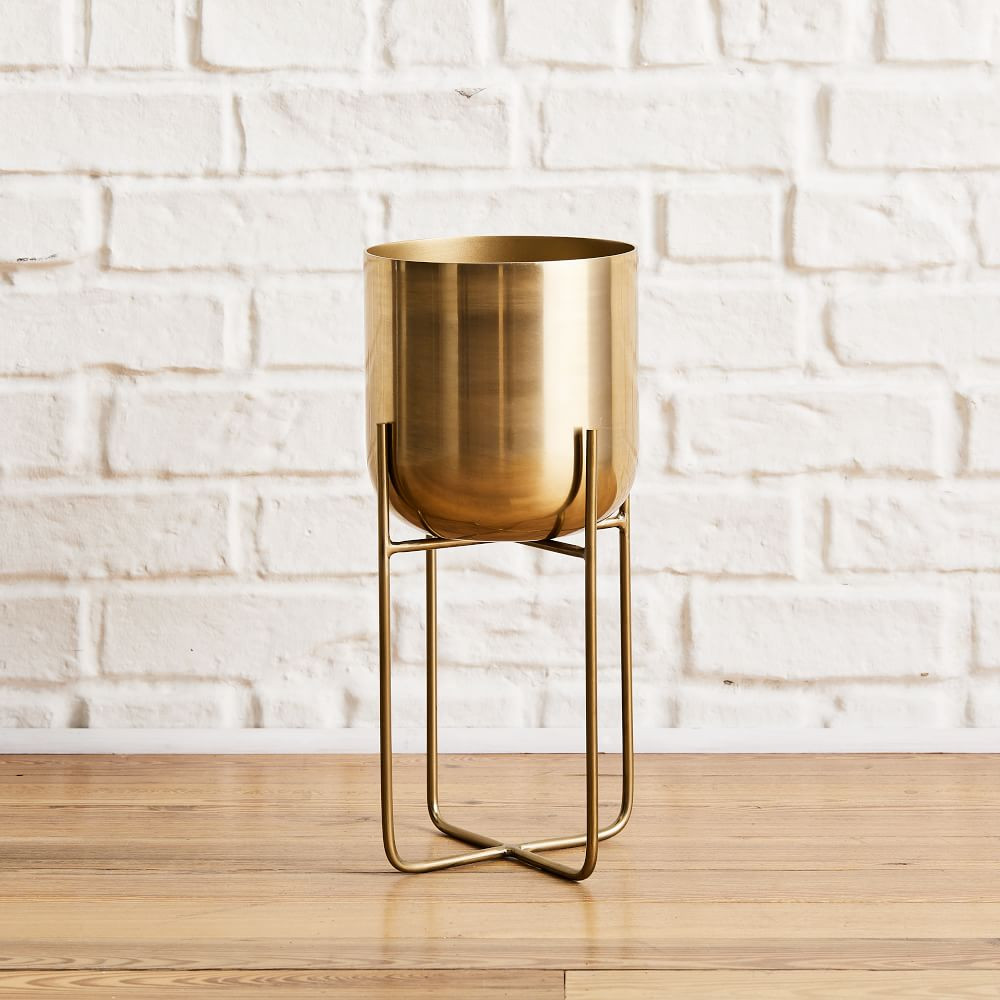 Spun Metal Standing Planter - Brass | West Elm (US)