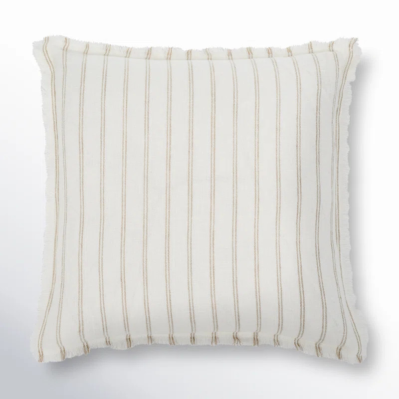 Bertie/Bert Fringed Linen Throw Pillow in Ivory/Natural | Birch Lane