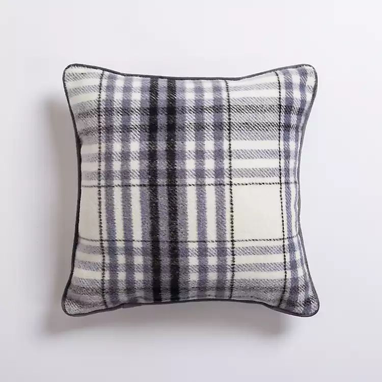 White and Gray Flannel Plaid Pillow | Kirkland's Home