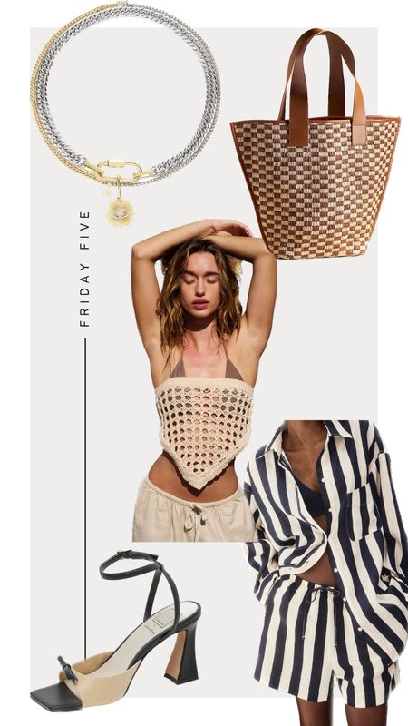 Friday Five: Shop My Wishlist 
-
1. Dolce Vita Loise Heels 
2. Free People Cayman Crochet Top
3. Raffia Checkered Tote 
4. H&M Striped Linen Set
5. Artizan Joyeria Amelia Evil Eye Necklace Set




#LTKstyletip #LTKSeasonal #LTKshoecrush