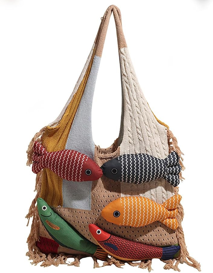 3d Fish Bohemian Tote Versatile, Fish Purse Patchwork Bag for Women,Handmade Fish Decor, for Trav... | Amazon (US)
