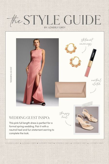 Loverly Grey wedding guest outfit idea. This full length satin gown and neutral heels are perfect for a formal spring wedding. 

#LTKSeasonal #LTKwedding #LTKstyletip
