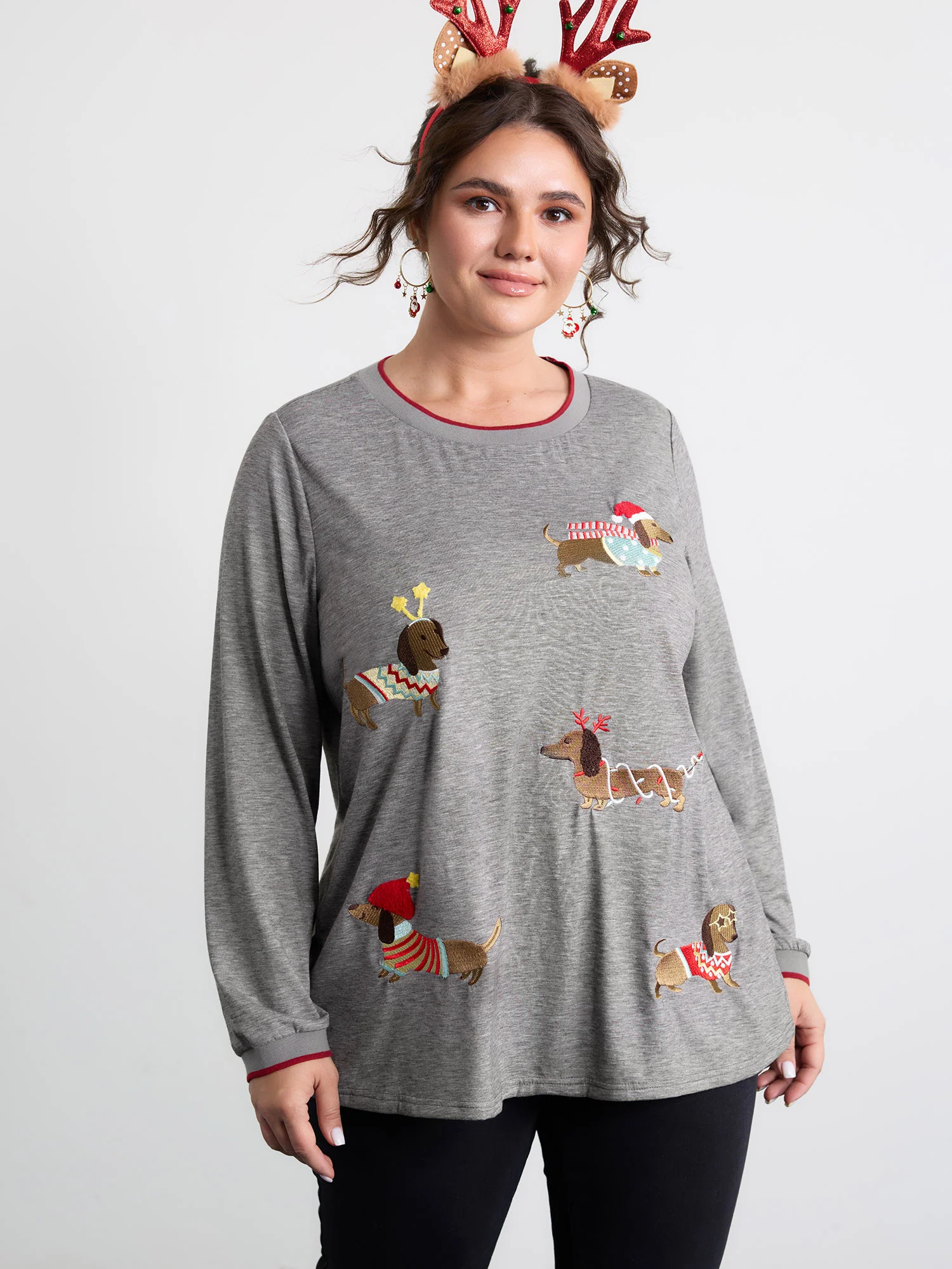 Supersoft Puppy Embroidery Contrast T-Shirt | Bloomchic