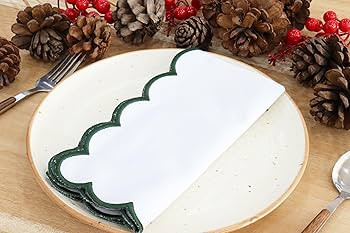 PurpleEssences Scalloped Embroidery Cloth Napkins Christmas Holiday Winter Table Decor 100% Cotto... | Amazon (US)