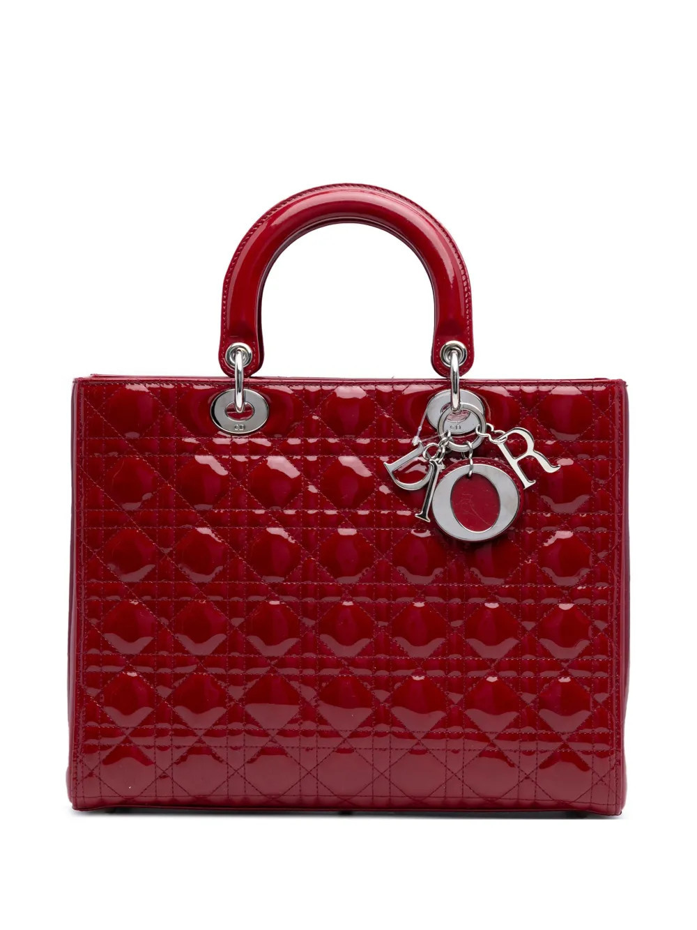 Christian Dior Pre-Owned 2011 Large Patent Cannage Lady Dior satchel - Red | Farfetch Global
