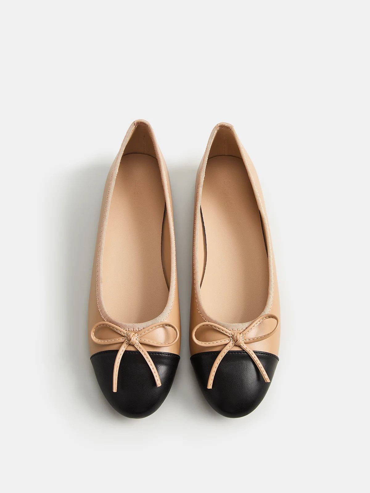 Bow Detail Leather Cap-Toe Ballet Flats | Commense