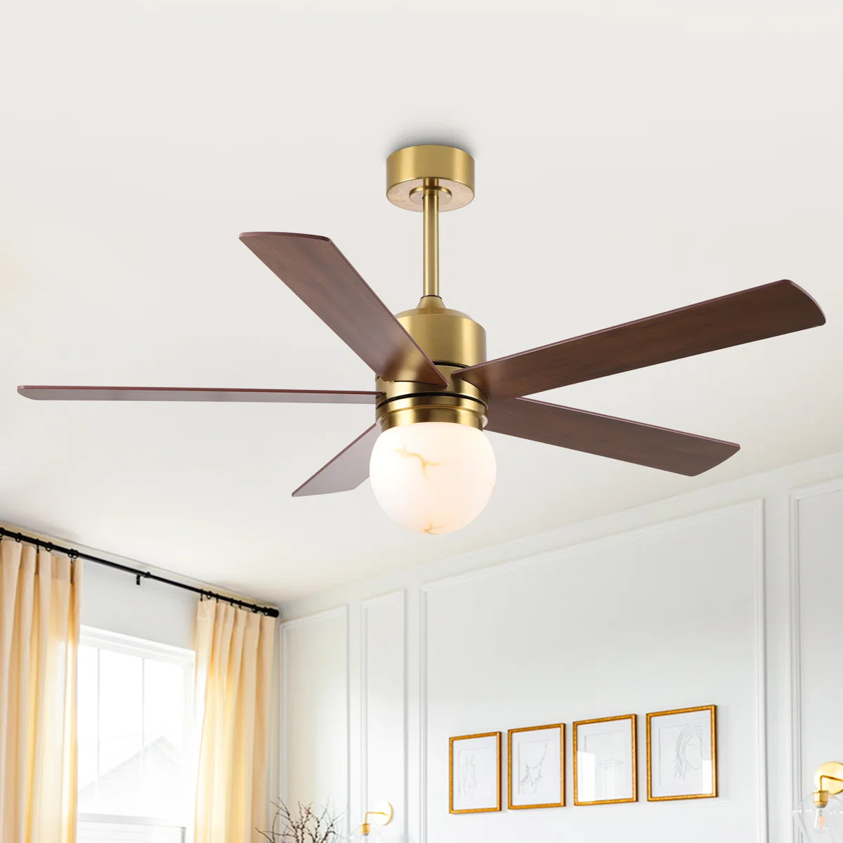 52" Gold Dimmable LED Ceiling Fan With Remote Control, 3 Color Lights, 6-Speed Reversible DC Moto... | Wayfair North America