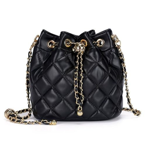 kelankly Women's Quilted Bucket Bag Leather Chain Shoulder Bag Crossbody Bags Purse for Women (black) | Amazon (US)