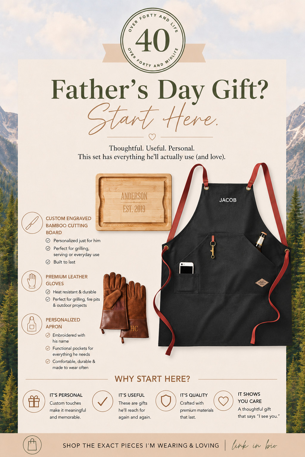  ✨Tap the bell, save and ❤️ for over 40 fashion, midlife style, midsize fashion and luxury looks for less.  

Dads are some of the hardest people to shop for.

They usually buy what they need and never tell us what they want.

That's why I love gifts that are both personal and practical.

✔️ A custom cutting board he'll actually use.

✔️ Leather grilling gloves he'll keep for years.

✔️ A personalized apron that makes every backyard BBQ feel a little more special.

These aren't the kinds of gifts that end up in a drawer.

They're the ones he'll reach for again and again.

Thoughtful.
Useful.
Personal.

Exactly what Father's Day should be. 🤍

Comment DAD and I'll send you the links.

#FathersDayGiftGuide #FathersDayIdeas #GiftIdeasForDad #AmazonFinds #PersonalizedGifts #DadGiftIdeas #GiftGuide #Over40AndMidlife #AmazonFavorites #FatherDayShopping
 

 #LTKOver40 #LTKMidsize #LTKPlusSize