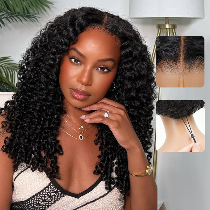 7x6 Burmese Curly Glueless Wigs Human Hair Pre Plucked Pre Cut 250% Density Drawstring Wig for Bl... | Amazon (US)