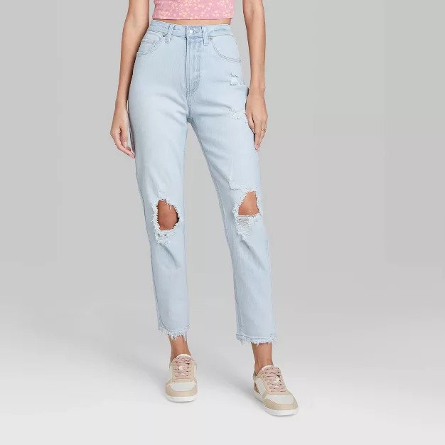 Women's Super-High Rise Distressed Mom Jeans - Wild Fable™ Light Wash | Target