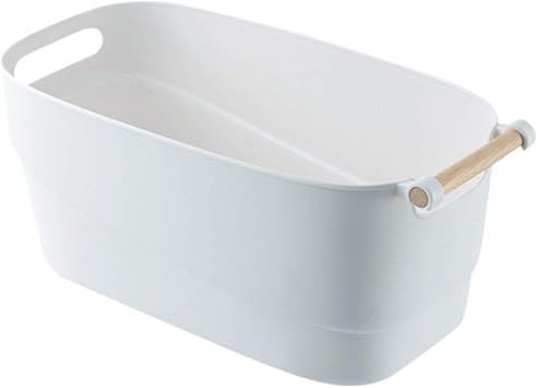 Bathroom Storage Baskets Box Organiser Container Bin with Wooden Handle 9 litre for bathroom kitc... | Amazon (UK)