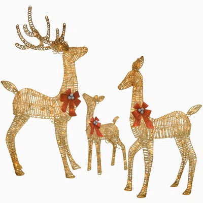 Light Up Deer Family Set Of 3, Outdoor Christmas Decorations, 63"/52"/37" Gold Reindeer With 210 Warm White LED, Christmas Deer Woven Rattan Deer With | Wayfair North America