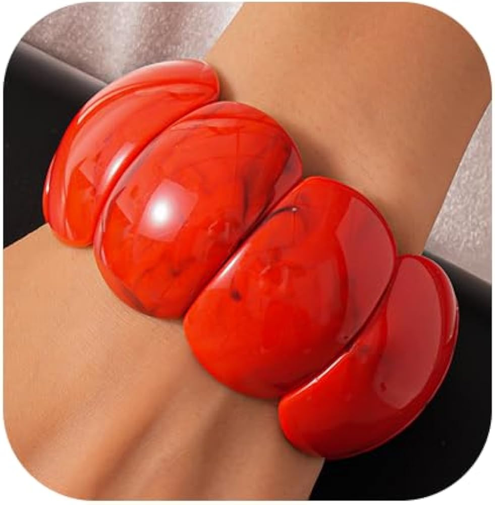 Chunky Acrylic Bangle Bracelets for Women Wide Resin Stretch Bracelets Wrap Bangle Vintage Jewelr... | Amazon (US)