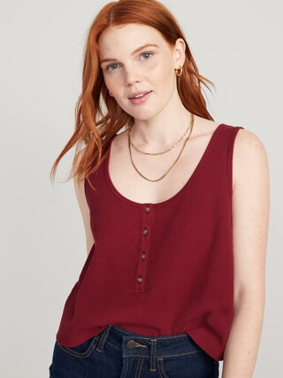 Thermal-Knit Cropped Henley Tank Top for Women | Old Navy (US)