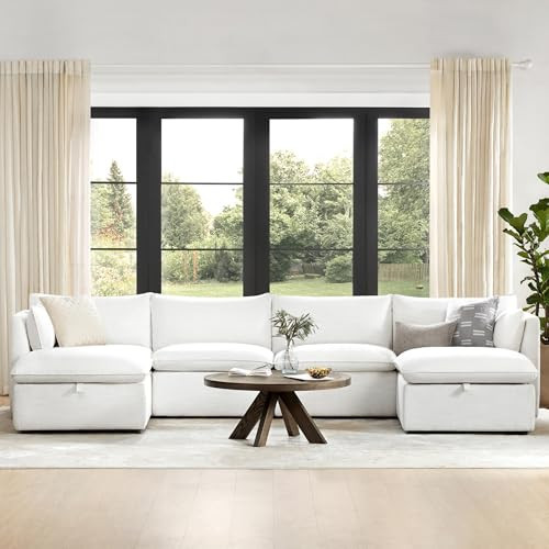CHITA Sectional Modular Down Filled U Shape Sofa, Comfty Feather U Shape Cloud Couch,FSC Certified U Shaped Couch for Living Room, 148 inch Width,6 Seat with Storage Ottomans, Cream | Amazon (US)