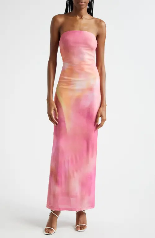 Rare London Tie Dye Strapless Mesh Gown in Print at Nordstrom, Size X-Small | Nordstrom