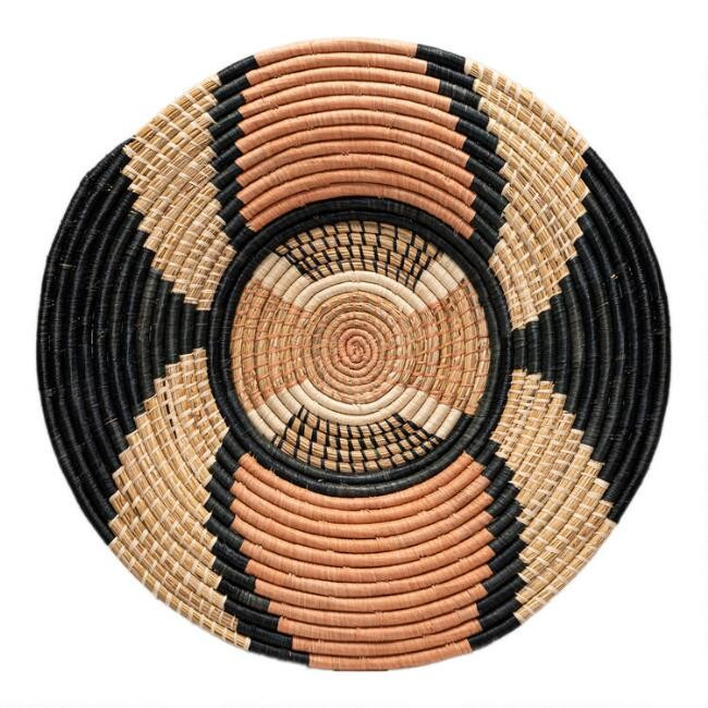 Gray And Coral Woven Raffia Disc Wall Decor | World Market
