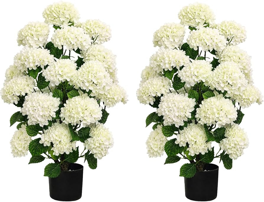 Set of 2 Artificial Hydrangea Trees:32 Inch Faux Flower Plant(White) | Amazon (US)