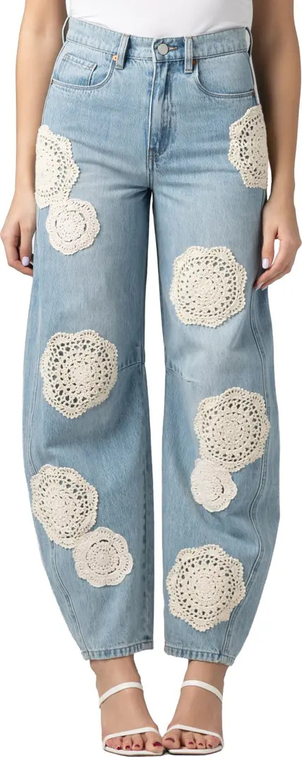 The Long Crochet Patch Barrel Leg Jeans | Nordstrom