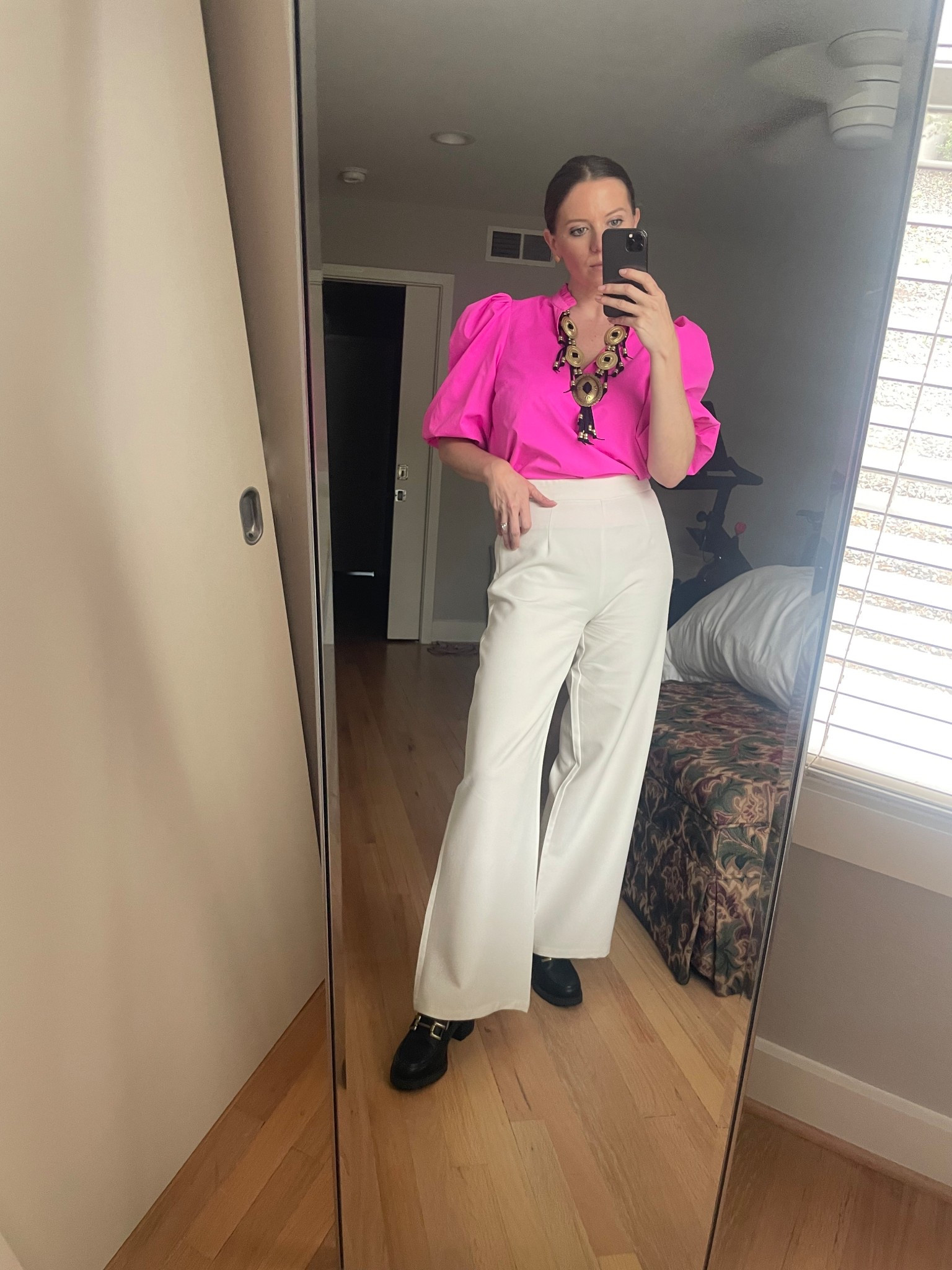 Pink and black done right. Vintage Allison concho necklace, Never Fully Dressed wide leg white trousers, Target chunky black docs with buckle detail. Similar styles linked.


#LTKStyleTip #LTKWorkwear