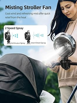 Misting Stroller Fan, 6000mAh Battery Operated Portable Fan with Light & 360° Pivoting, Personal... | Amazon (US)