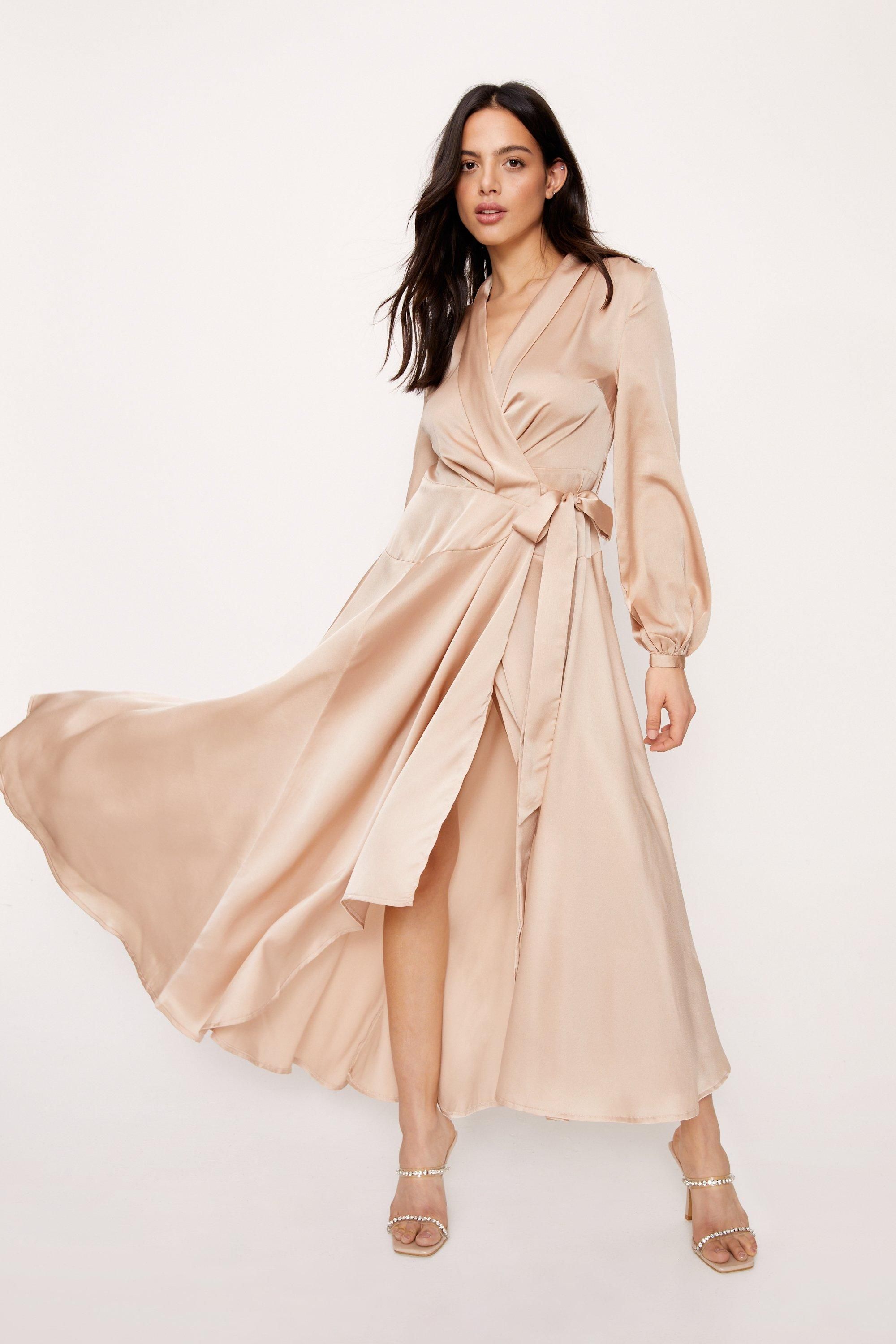 V-Neck Satin Wrap Maxi Dress | NastyGal (US & CA)