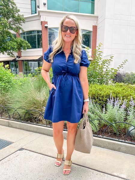 Today’s business casual outfit for the office! Love a good summer dress! I’m wearing my true size (6). 

Navy dress, short dresses, summer outfits, summer outfits, sandals, easy outfit for work, work outfit, work wear, workwear, work dress, work fashion, summer fashion

#LTKOver40 #LTKStyleTip #LTKWorkwear