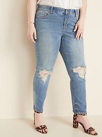 High-Rise Secret-Slim Pockets + Waistband Power Slim Straight Plus-Size Distressed Jeans | Old Navy US